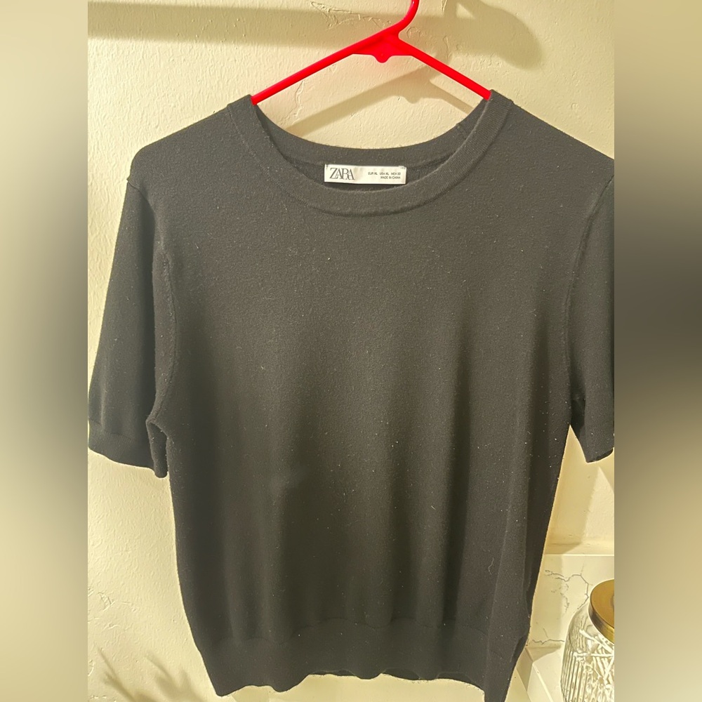 ZARA Women’s Black Short Sleeve Sweater Top XL